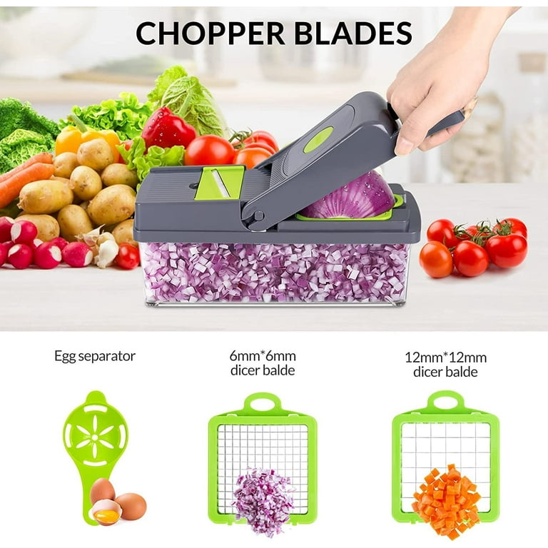 Cowin Vegetable Chopper Dicer Cutter Grater Egg Slicer Onion Chopper Multifunction 14 in 1 with Container 8 Blade