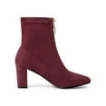 thumbnail image 6 of BLISSFUL STEP Women's Faux Suede Square Toe Front Zip Block Heel Ankle Boots Burgundy (Size 9), 6 of 8
