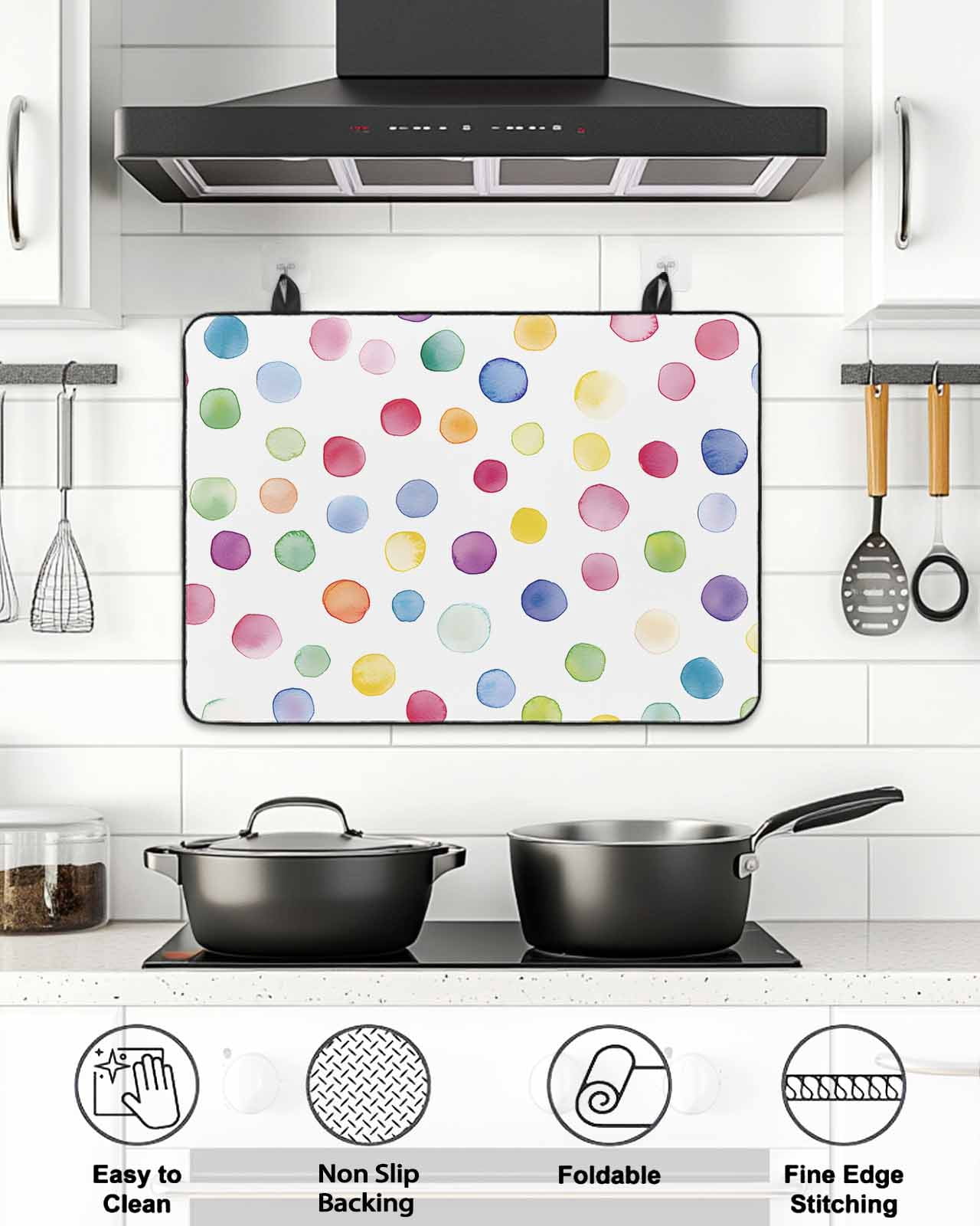 Stove Top Covers for Electric Stove, Colorful Polka Dot Glass Stovetop Cover Protector, Rainbow Polka Dot Watercolor Induction Cooktop Protector Oven Mat for Kitchen Countertop 24"x21"