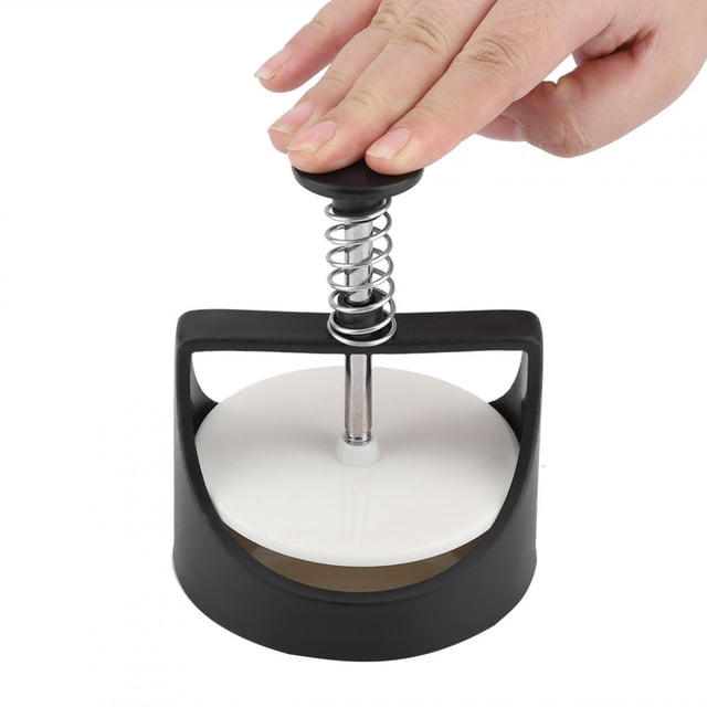 Stainless Steel Burger Patty Maker Press for Quick and Easy Burger Making, Durable Material, Automatic Bouncing Spring, 6.3 x 4.1in, Black