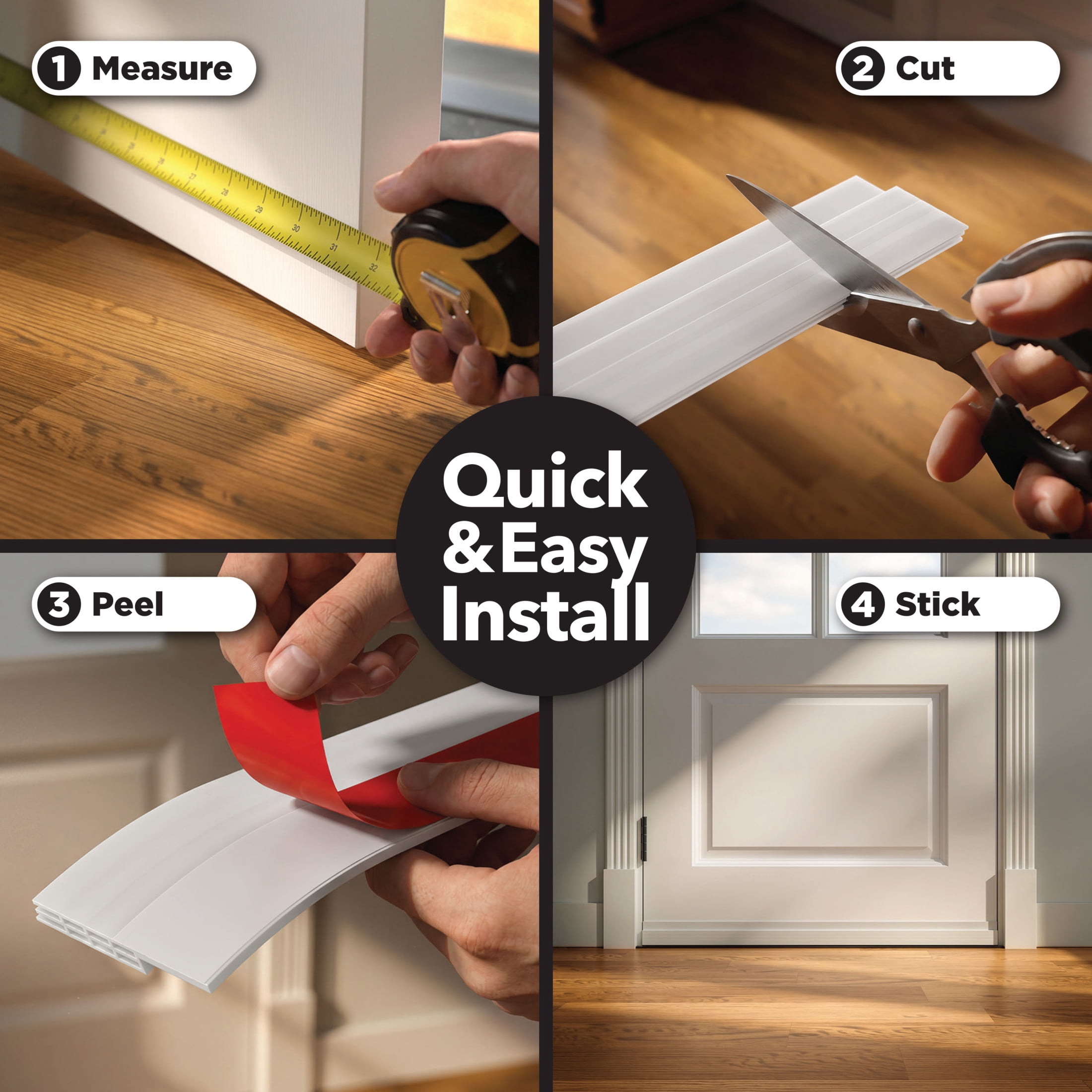 (4 pack) Duck Brand, 1.88 Inch X 39.4 Inch White Self-Adhesive Rubber Door Bottom Sweep, Blocks Drafts