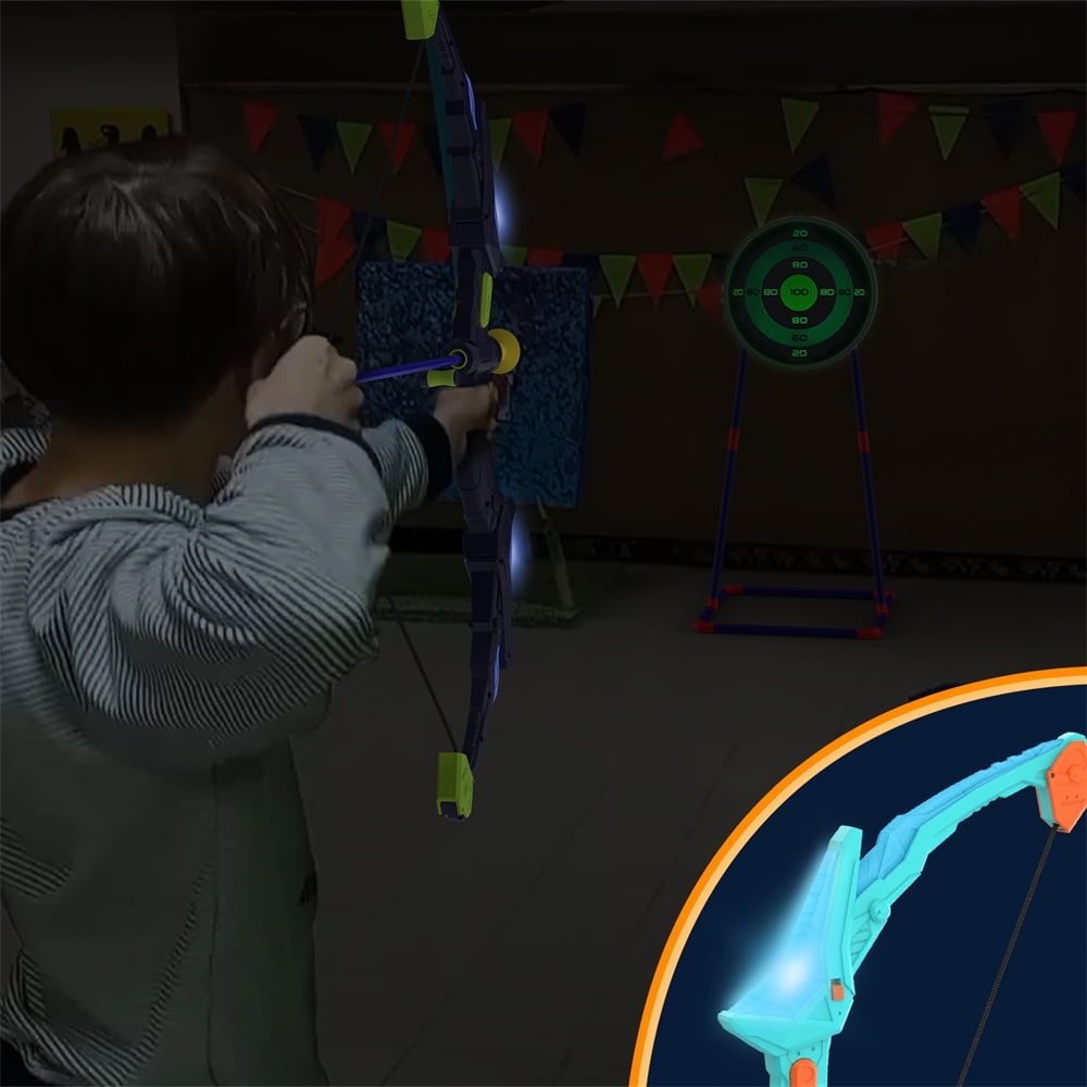 Growsly 2 Bow and Arrow, Kids Archery Set with LED Flash Lights Includes 14 Suction Cups Arrows and Target, Outdoor Toys Gifts for Age 4 5 6 7 8-12 Year Old Boys Girls, Green and Purple