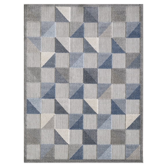 7â€™ x 9â€™ Blue Gray Triangle Indoor Outdoor Area Rug