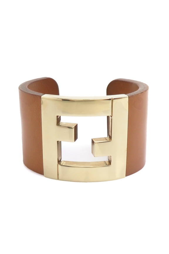 Pre-Owned Fendi bangle bracelet, leather and metal, brown gold, women's, e61919j