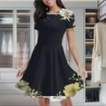 thumbnail image 2 of Floral Frame Dark Background Women's Classic Swing Skater Dress Casual Work Party Cocktail Dresses, 2 of 6