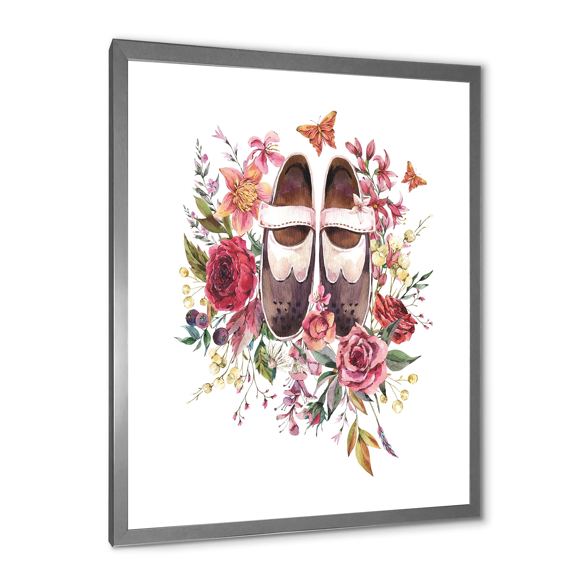 Designart 'Wildflowers With Ancient Oxford Shoes' Farmhouse Framed Art Print