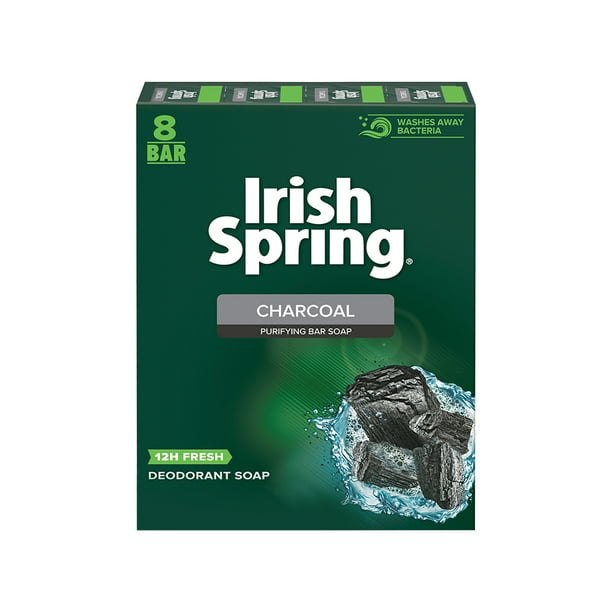 Irish Spring Pure Fresh Charcoal Bar Soap, 3.7 Ounce, 8 Bar Pack