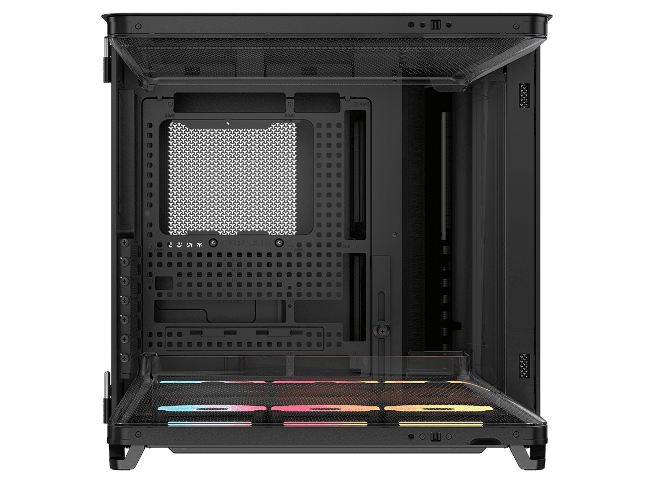 Corsair AIR 5400 LX-R RGB iCUE LINK Triple Chamber Mid-Tower PC Case-Black with 3x iCUE LINK LX-R RGB 120mm reverse-rotor fans and System Hub Pre-Installed, BTF Back Plug Motherboard Design