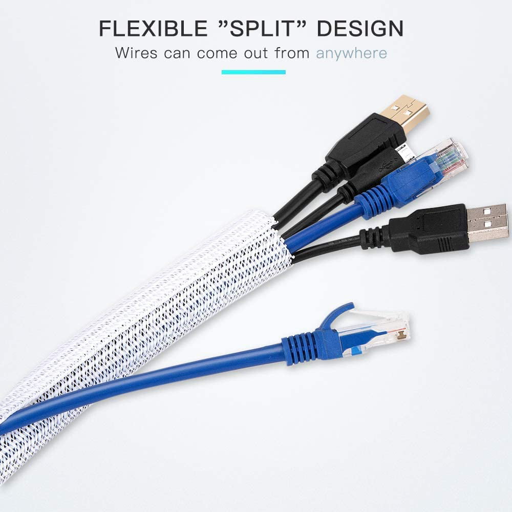 6.6ft Cable Organizer for Desk PC TV Computer Cord Management for Home Office Wire Protector Cable Wrap Cover 1 inch White Cable Sleeve 