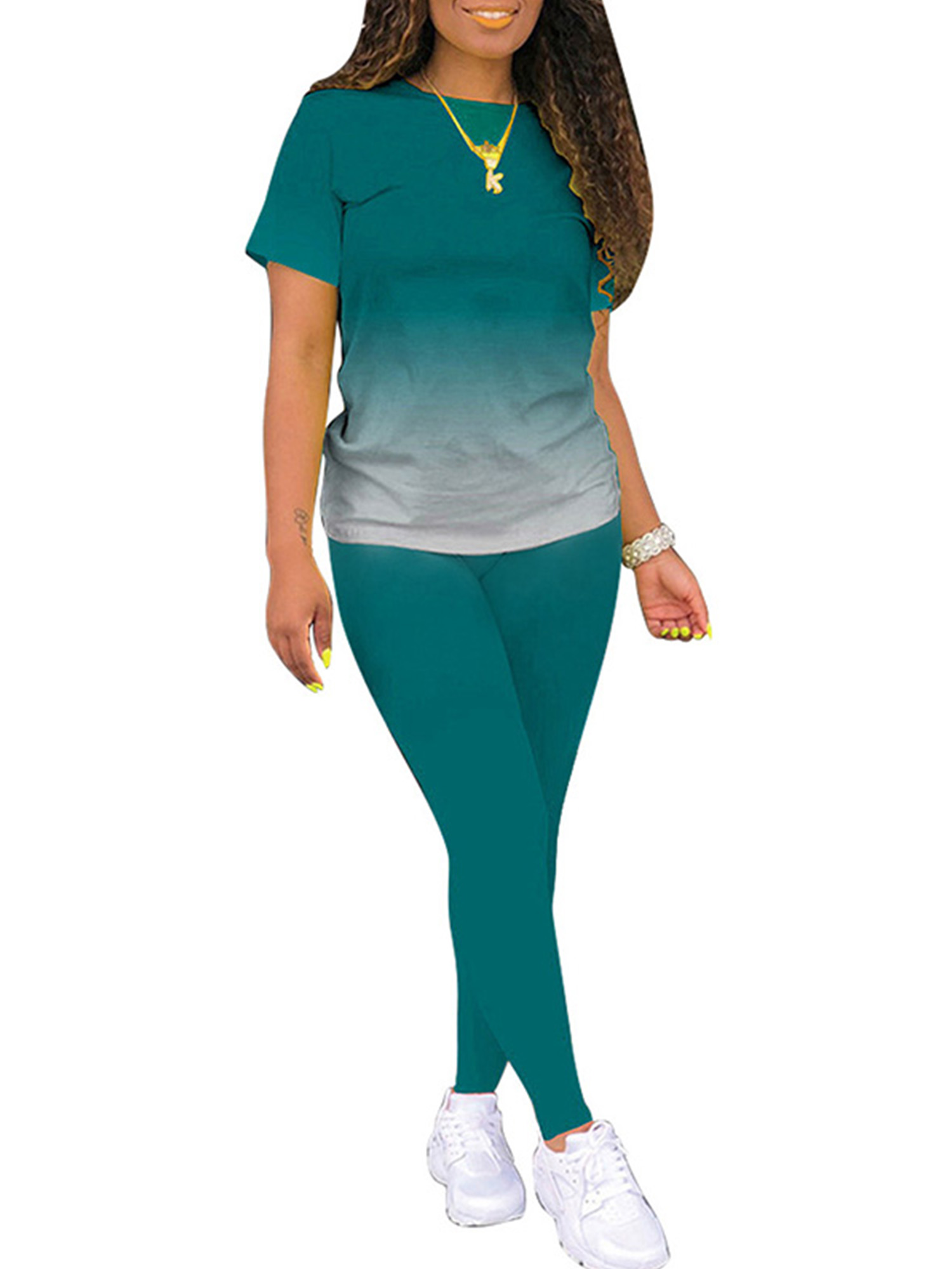 Frontwalk Jogger Set for Women Tie Dye 2 Piece Outfits Casual Colorblock Sport Set Outfits Tracksuit Dark Green 2XL Walmart