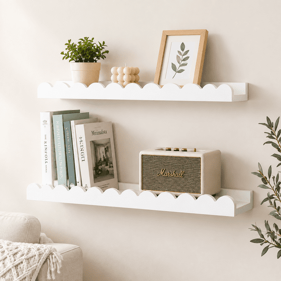 YangXin 2-Pack Wood Floating Rack – Space-Saving – for Living, Bath, Bedside, Books, Decor, WiFi & Small Electronics﻿