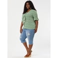 thumbnail image 2 of Women's Plus Size Ruffle Blouse V Neck Smocked Sleeves Top White Green 4X, 2 of 6