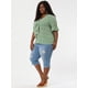 thumbnail image 2 of Women's Plus Size Ruffle Blouse V Neck Smocked Sleeves Top White Green 3X, 2 of 6