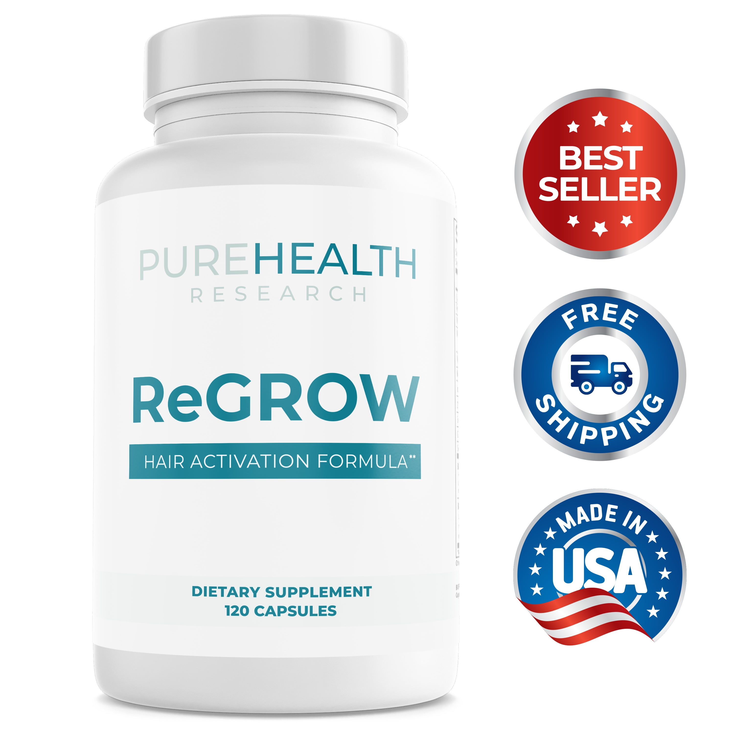 ReGrow Hair Activation Formula - Hair Growth Vitamins with Biotin and Saw  Palmetto - Hair Loss Treatments for Women and Men - Thicker and Fuller Hair  Supplement, PureHealth Research 120 Capsules 