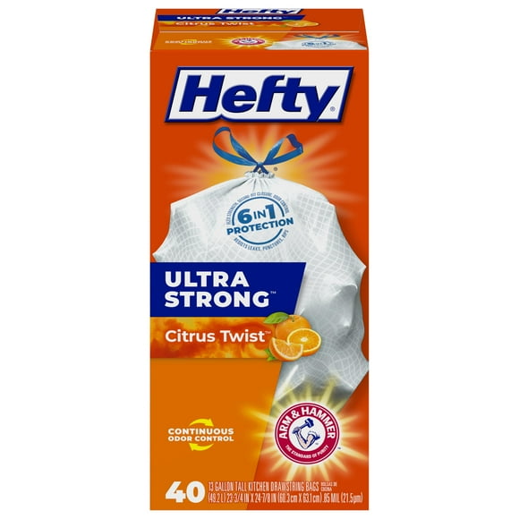 Bolsas de basura Hefty Ultra Strong de 13 galones, 40 unidades, aroma cítrico