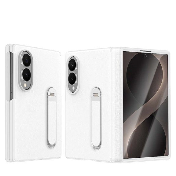 For Samsung Galaxy Z Fold8 Phone Case,With Invisible Adjustable Kickstand,Hinge Protection,Front Screen Protector,Anti-Scratch PU Leather Back,Shockproof Non-Slip Rugged Phone Case,White