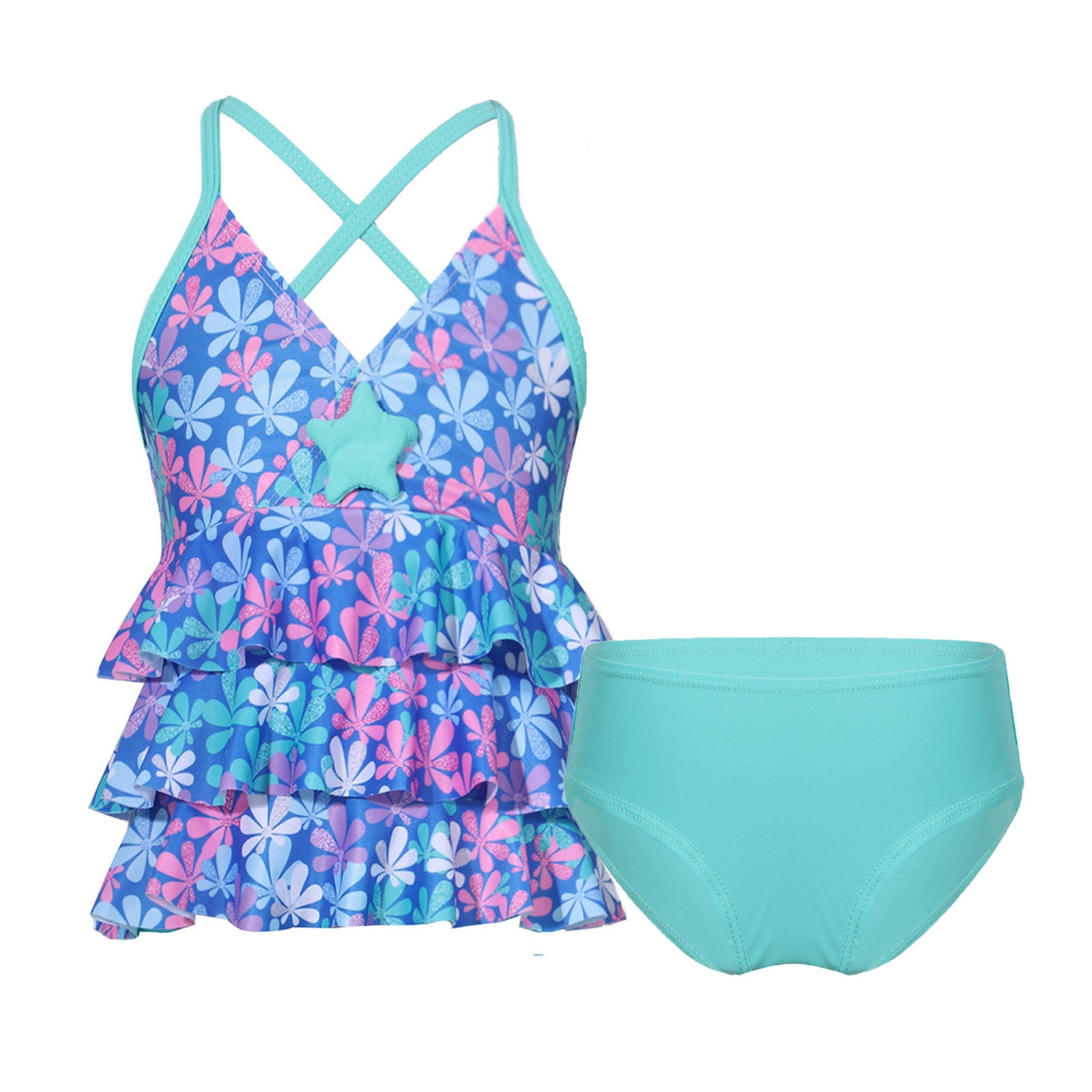 MSemis Big Girls Two Piece Tankini Sets Swimsuit Mermaid Swimwear Top ...