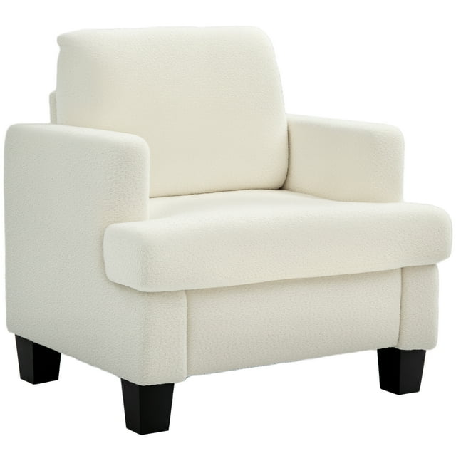 HOMCOM Fauteuil Moderne, Chaise d'Appoint Rembourrée avec Coussin, Blanc Crème