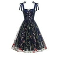 thumbnail image 3 of Jinhomg Vintage Cocktail Swing Dress for Women Elegant Floral Embroidery Midi Dress Tie Shoulder A-Line Pleated Dresses Sheer Mesh Tulle Evening Wedding Party Prom Dress Navy XL, 3 of 10