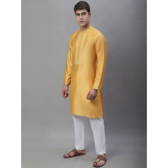 eloria Men Embroidered Mustard Yellow Kurta Pajama for Partywear Festival Kurta Indian Kurta Set Embroidery Design