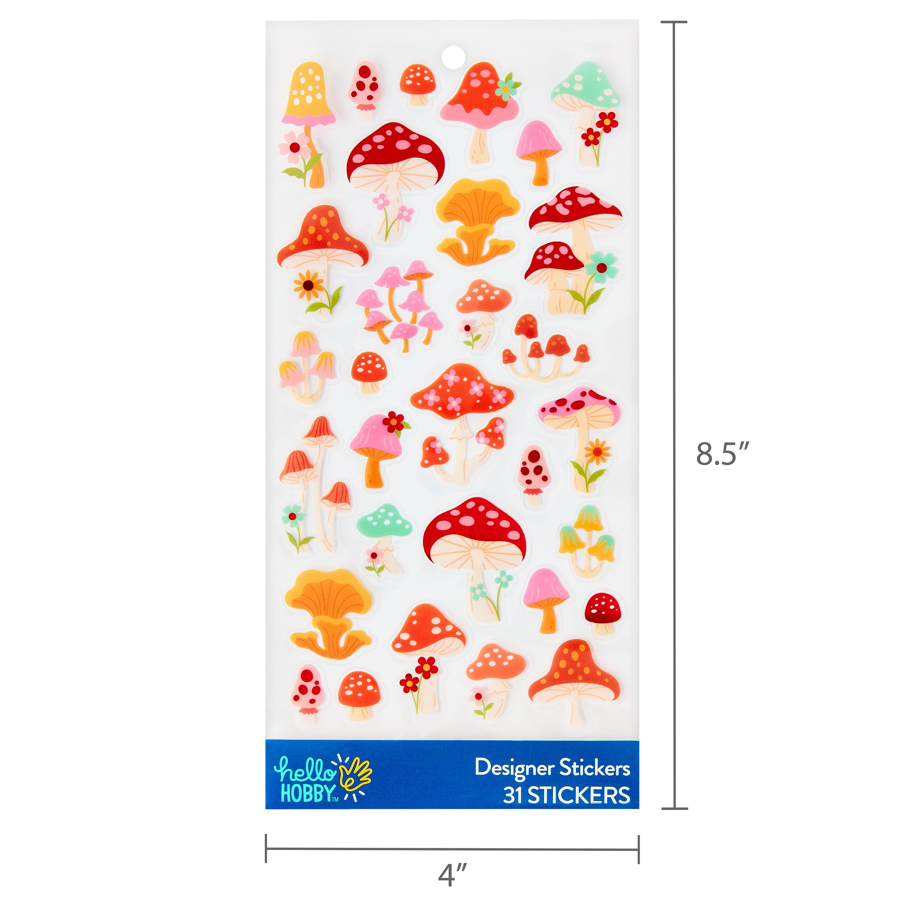 Hello Hobby Multicolor Mushrooms Designer Stickers, 31 Count