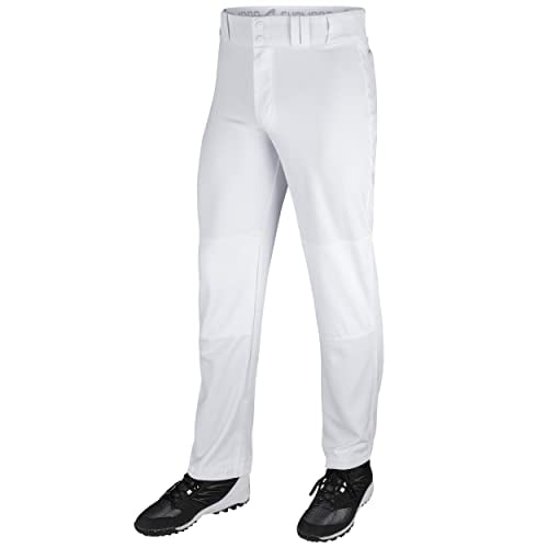 CHAMPRO Triple Crown OB Open-Bottom Loose-Fit Baseball Pant in Solid Color with Adjustable Inseam and Reinforced Sliding Areas, White, Youth Medium
