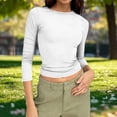 thumbnail image 2 of BXINGOHAI Women's 3/4 Sleeve Boat Neck T Shirts Slim Fit Tight Basics Top Casual Comfy Tops White L, 2 of 6