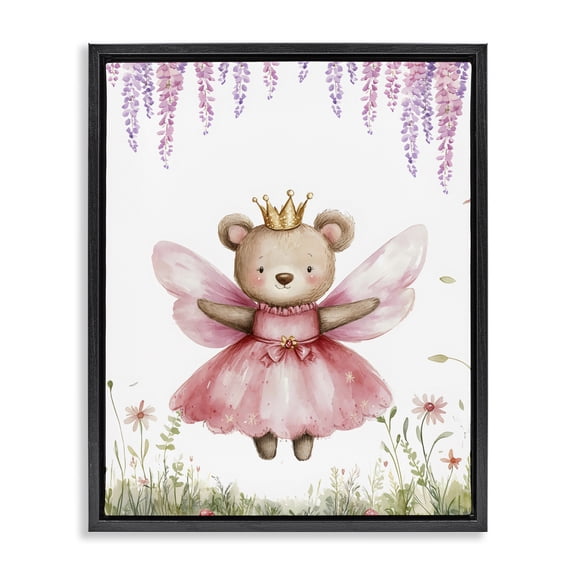 Stupell Industries Cottage Woodland Bear Forest Fairy Black Floating Frame Canvas Art, 17 x 21, by LSR Design Studio