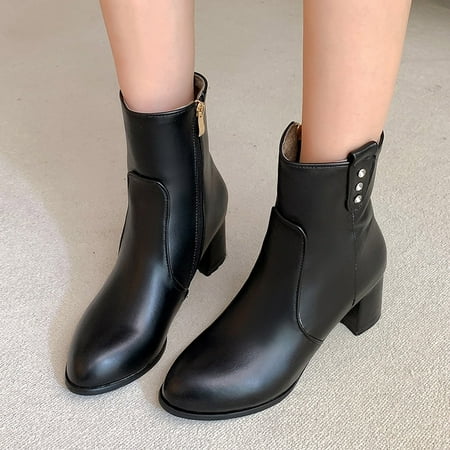 

Cathalem Womens Boots Low Heel Lace up Fashion Women s Shoes British Style Rhinestone Bowknot Thick Lace up Boots Women with Heel Black 8