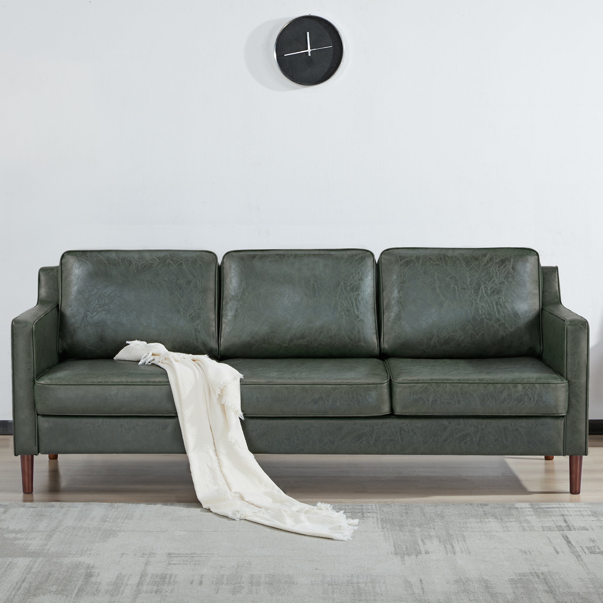 A&D Home Sedona Leaf Green Faux Leather Modern Sofa, Upholstered Contemporary Couch