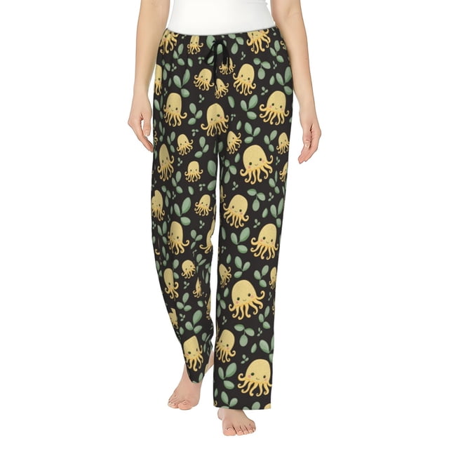Fotbe Octopuses And Leaves Pantalones de Pijama para Mujer, Pantalones de Dormir, Pantalones Pj con Cordón y Bolsillos-3X-Large