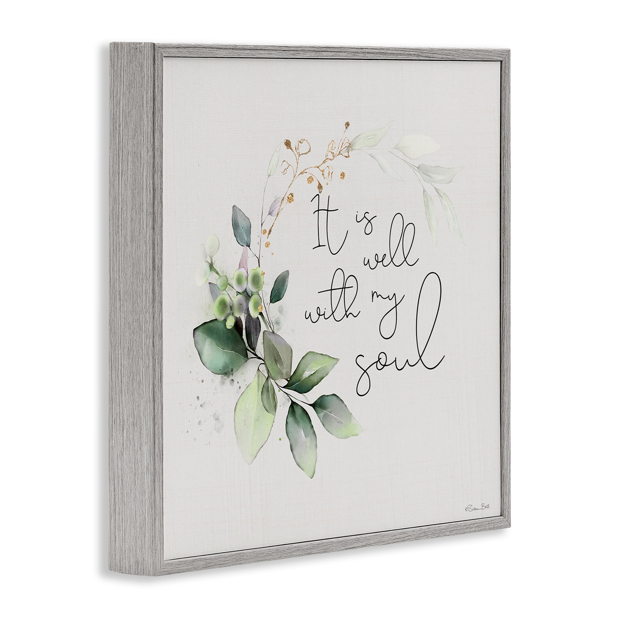 Stupell Industries Well With My Soul Religious Painting Gray Framed Art Print Wall Art, 12 x 12