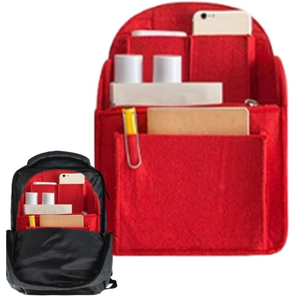 Backpack Organizer Insert, Shoulder Bag Organizers Insert, Felt Backpack Organizer Liner In Bag With Multi-Pockets For Cosmetics Phone Books Umbrellas Tablet(Red-small)