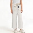 thumbnail image 2 of Girls White Pants Wide Leg Pinstripe Trousers with Flower Ribbed Stretchy Fabric Elastic Waist Casual School Church Uniform for Kids 2T-10,Size 0-1 T, 2 of 8