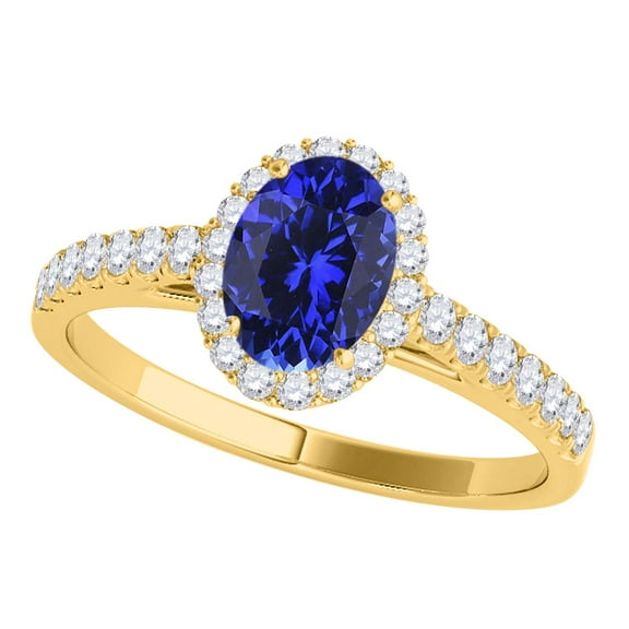Mauli Jewels Rings for Women 0.70 Carat Diamond And Oval Shaped Tanzanite Ring 4-prong 10K Yellow Gold