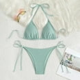 thumbnail image 4 of Womens Bikini Swimsuits Sevevn Women's Metallic Shiny Bikini Sets Sequin Glitter Swimsuit Adjustable Side Tie Thong Bathing Suit Triangular Top Mint Green L, 4 of 6