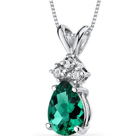 Oravo 0.50 Carat T.G.W. Pear-Cut Created Emerald and Diamond Accent 14kt White Gold Pendant, 18