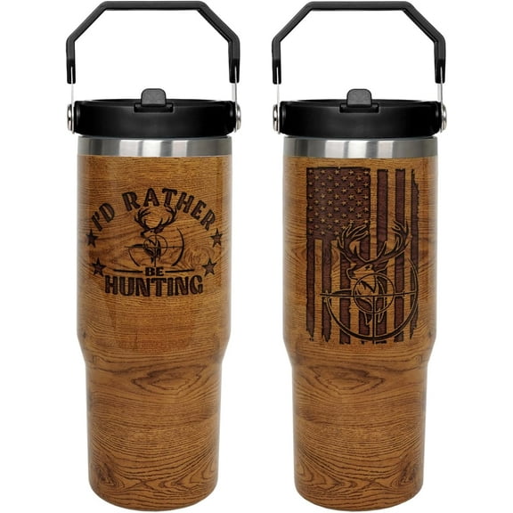 30oz Hunting Tumbler with Handle and Flip Straw, for Deer Hunting - Great Gift for Dad, Father''s Day, Christmas