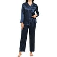 thumbnail image 6 of Silk Satin Pajama Set for Women-Long Sleeve Thermal Nightwear Set with Lace Trim,V-Neck Button Front Loungewear(2-Piece Sleepwear Set,S-XXL), 6 of 11