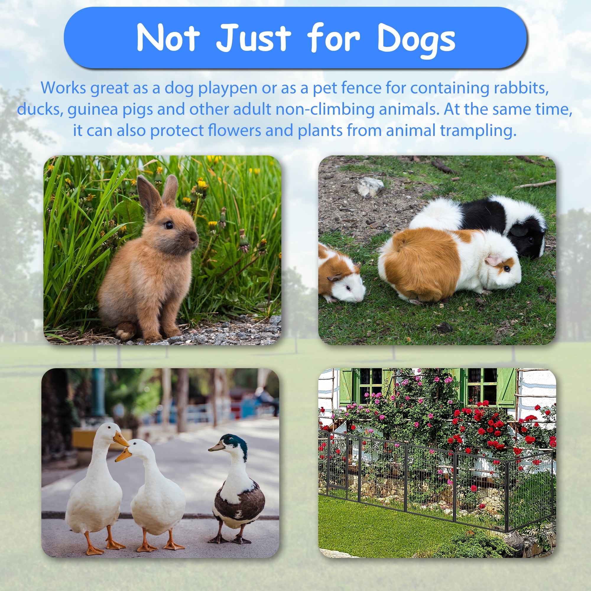 40" Outdoor Dog Fence Heavy Duty Dog Pens 8 Panels Temporary Pet Playpen with Doors Metal Exercise Pens Puppy Playpen