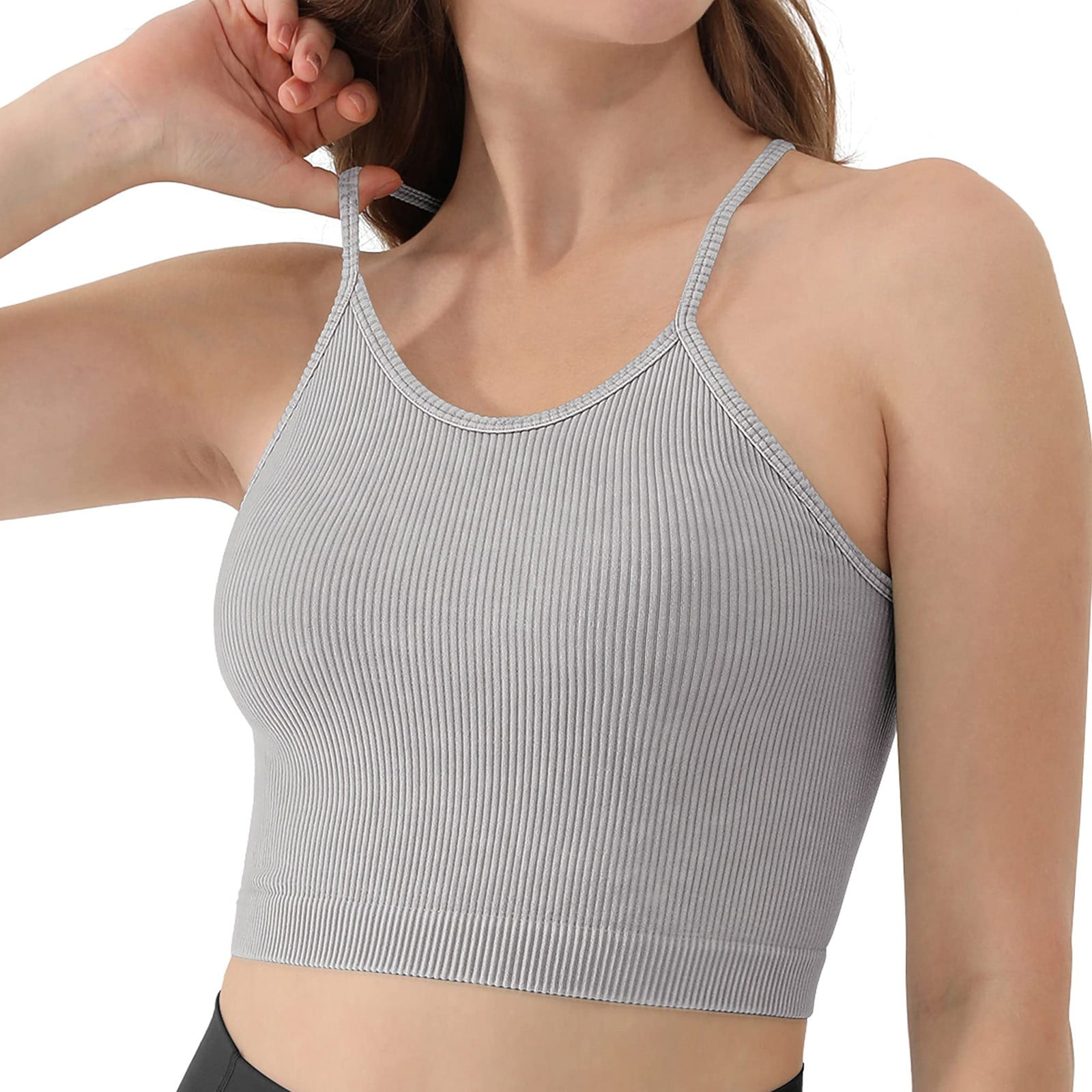 Womens Camisoles And Tanks Grey Polyester Spandex 1PC Tank Tops With Built  In Bra S