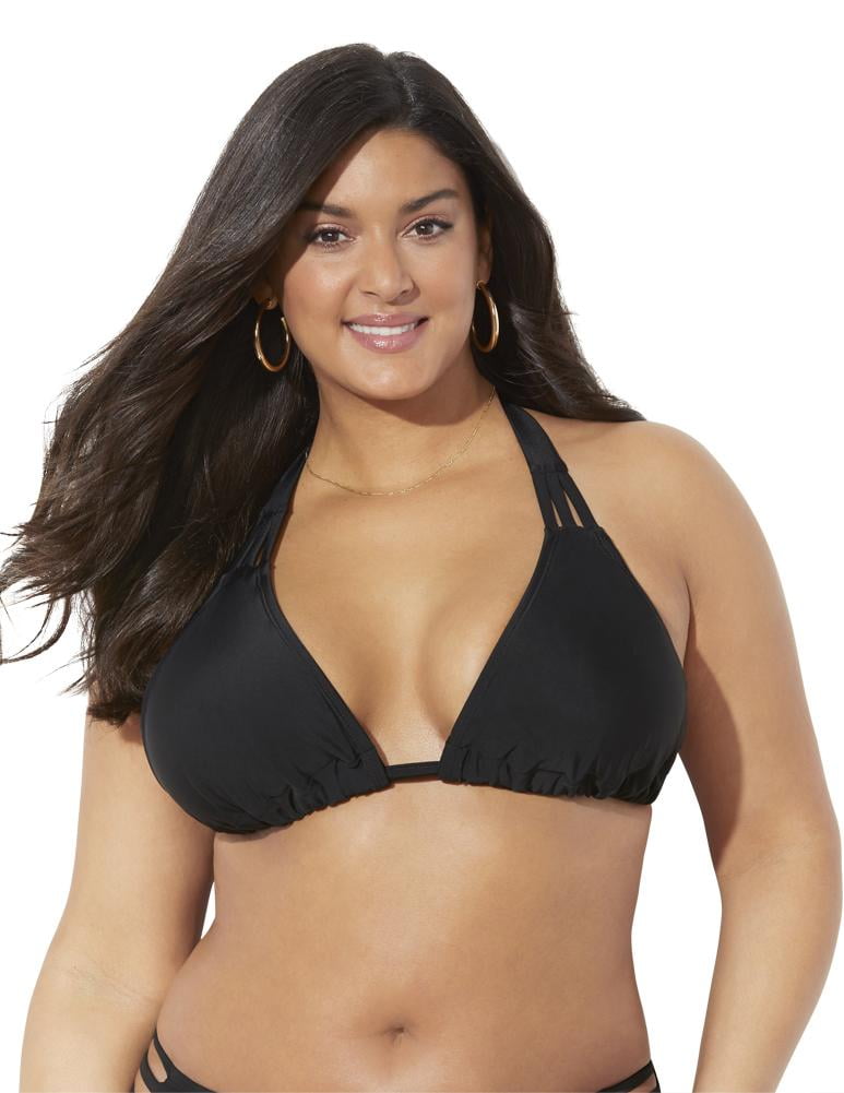 For All Women's Plus Beach Triangle Bikini Top 22 Black - Walmart.com