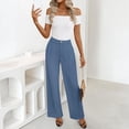 thumbnail image 6 of Inglocry Wide Leg Dress Pants for Women High Waisted Office Work Trousers Business Casual Slacks Button Flowy Palazzo Pant Sky Blue L, 6 of 9
