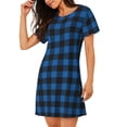 thumbnail image 2 of Fotbe Blue Black Plaid Bata de Dormir para Mujer con Estampado, Camisón de Algodón de Manga Corta, Ropa de Dormir Casual, 2 of 6