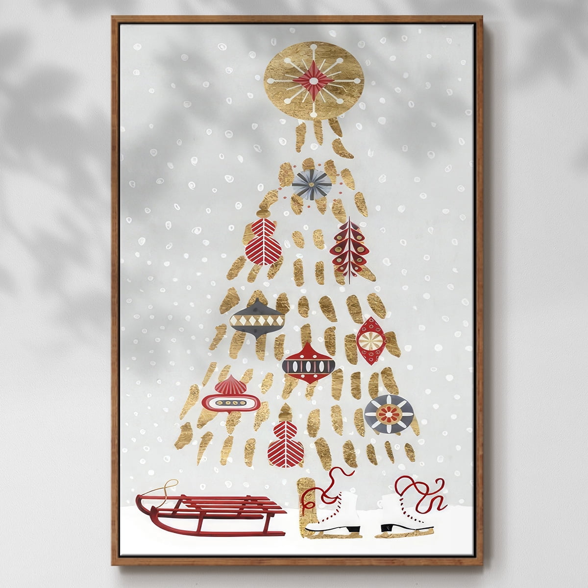 Christmas Chalet Collection B - Framed Gallery Wrapped Holiday Canvas - 25 x 37 - Rosewood Frame