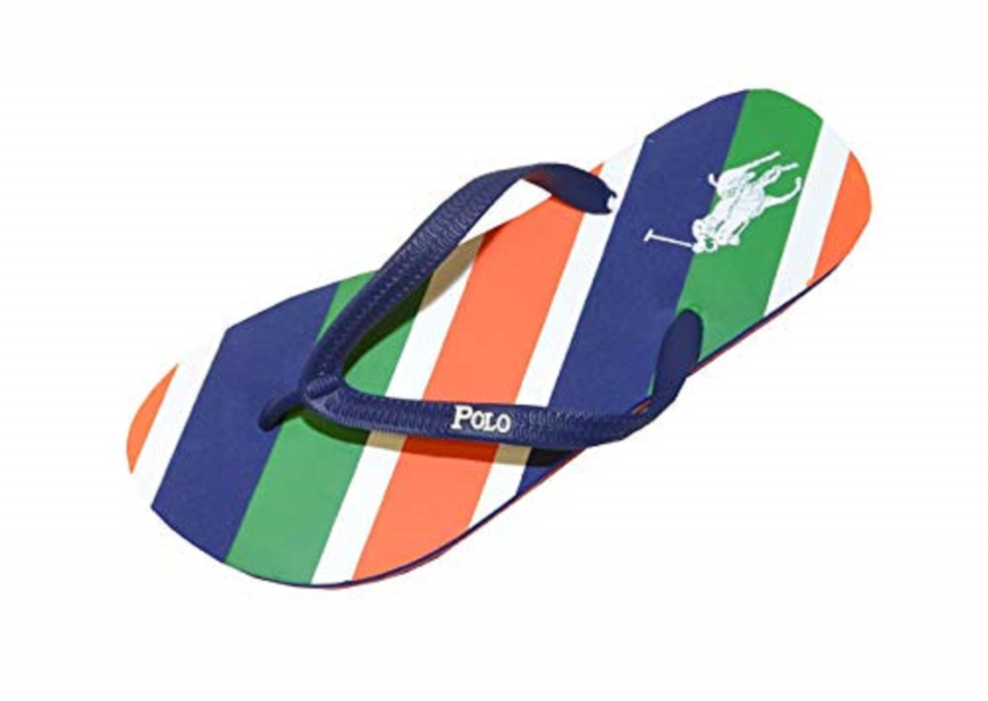 Ralph Lauren Men Pony Logo Beach Otley Flip Flops (13D,  Green/blue/white/orange) 