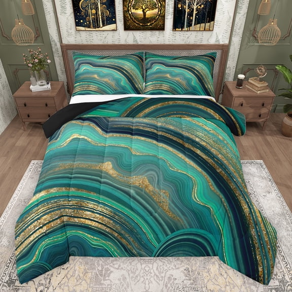 Homewish Boys Girls Abstract Gradient Marble Bedding Comforter Set 2pcs,Marbling Watercolor Twin Comforter Sets Microfiber,Gold Metallic Stone Pattern Breathable Bedding Set