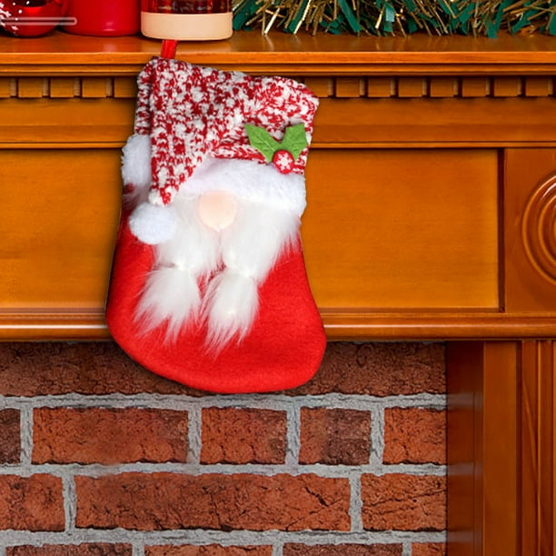 Calcetines Navideños con Gorro Brillante, Calcetines Navideños con Dulces, Bolsa de Regalo para Ancianos Sin Rostro, Colgante de Decoración Navideña