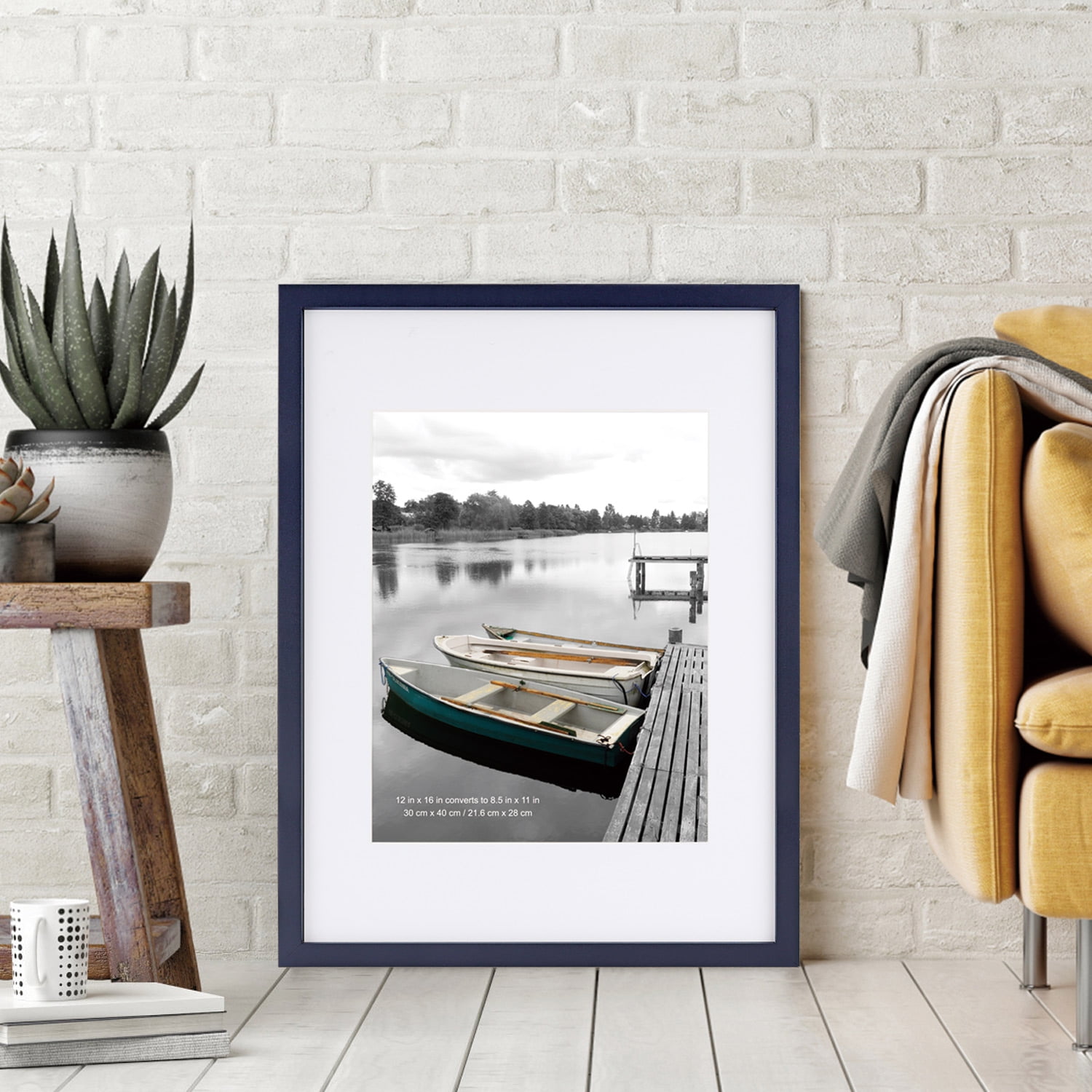 Scholartree 12 x 16 5-in-1 Wood Picture Frames Set-12x16 Matted to 8.5x11 Wall Frames, Blue