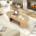 thumbnail image 4 of Wirrytor Mid-Century Oval Fluted Coffee Table with Hidden Storage, 47" Wood Center Table for Living Room, Natural, 4 of 9